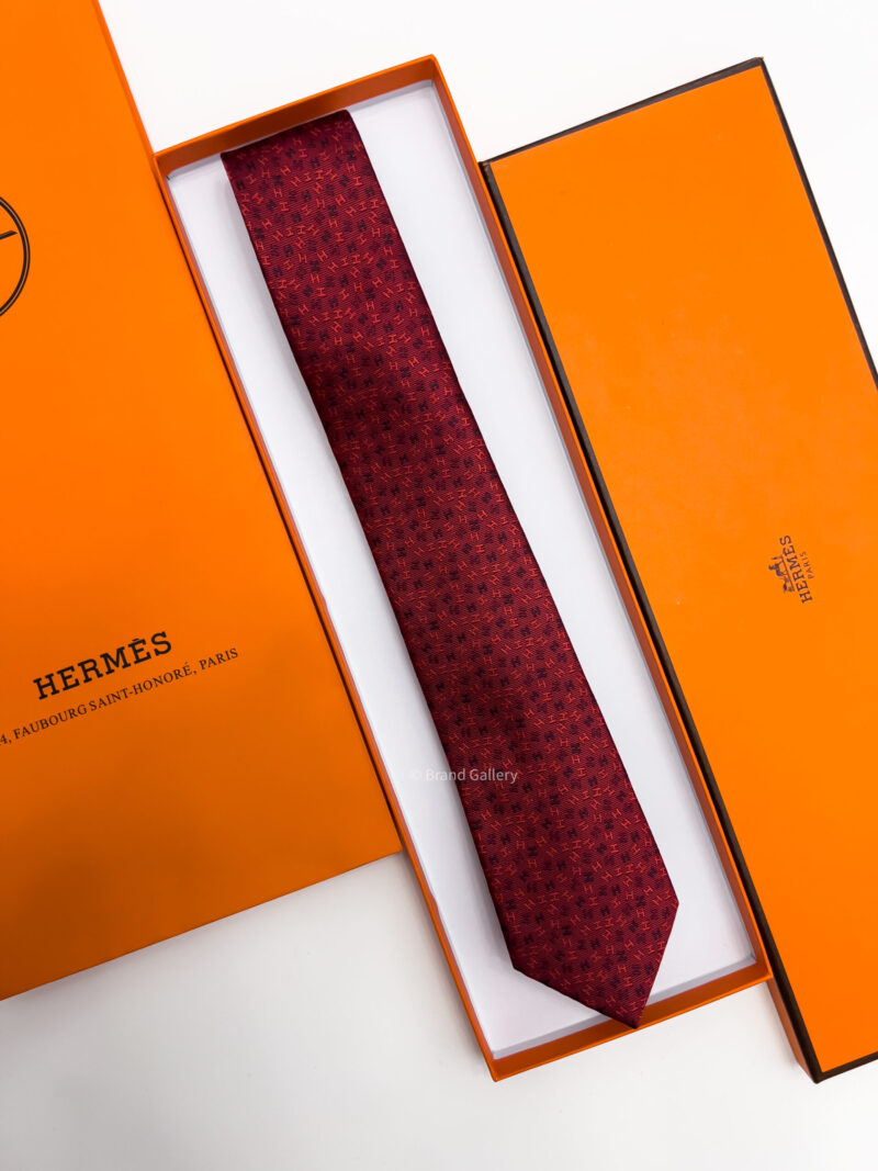 Hermes Red H PATTERN SILK TIE