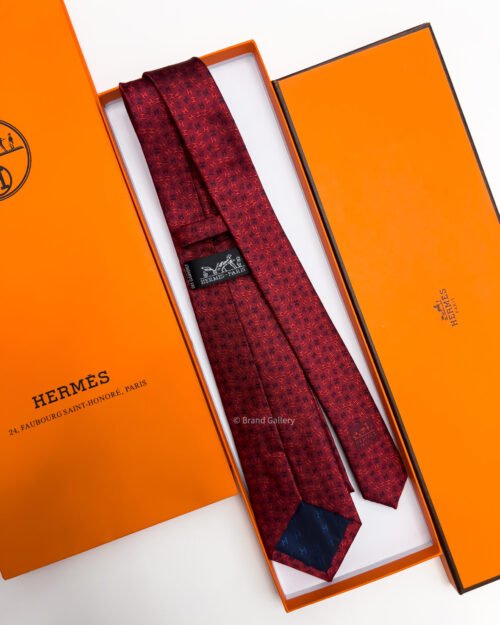 Hermes Red H PATTERN SILK TIE