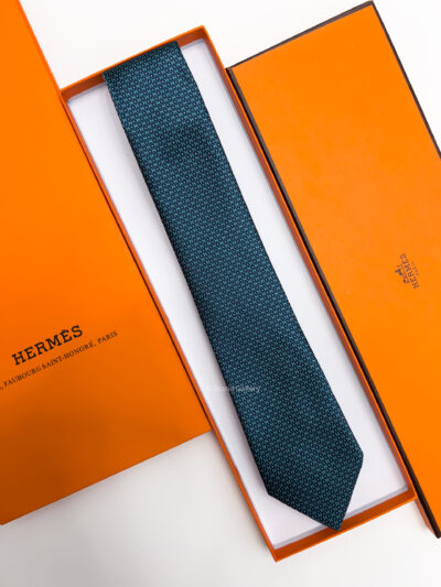 Hermes Dark Teal H DOTS PATTERN SILK TIE