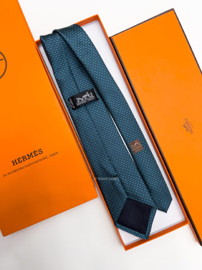 Hermes Dark Teal H DOTS PATTERN SILK TIE