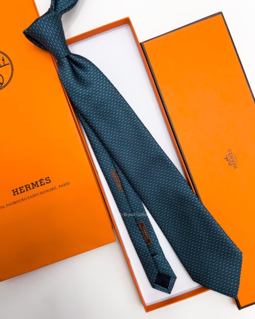 Hermes Dark Teal H DOTS PATTERN SILK TIE