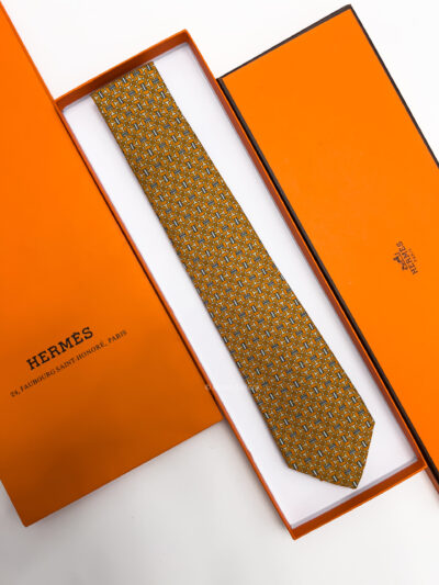 Hermes Orange VINTAGE H PATTERN SILK TIE