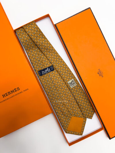 Hermes Orange VINTAGE H PATTERN SILK TIE