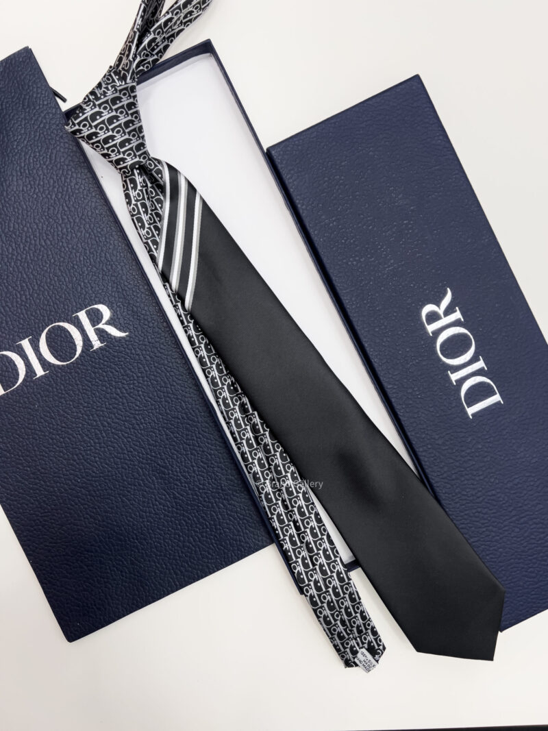 Dior Black STRIPED OBLIQUE SILK TIE