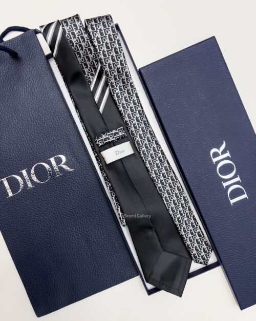 Dior Black STRIPED OBLIQUE SILK TIE