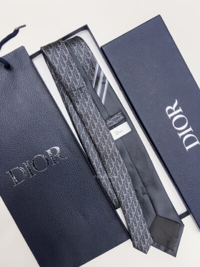 Dior Grey STRIPED OBLIQUE SILK TIE