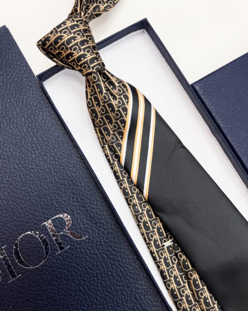 Dior Gold STRIPED OBLIQUE SILK TIE