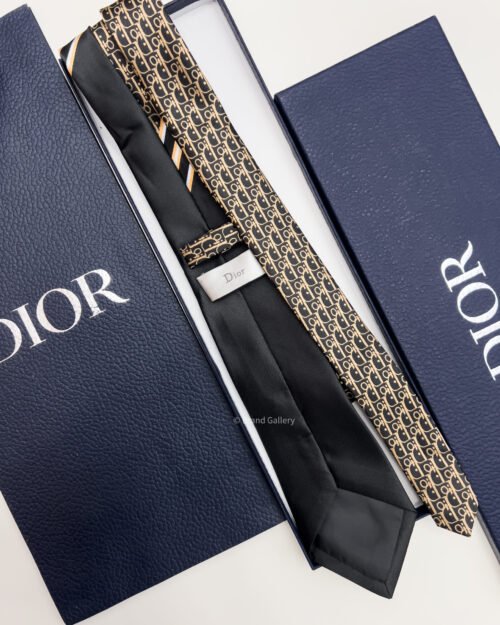 Dior Gold STRIPED OBLIQUE SILK TIE