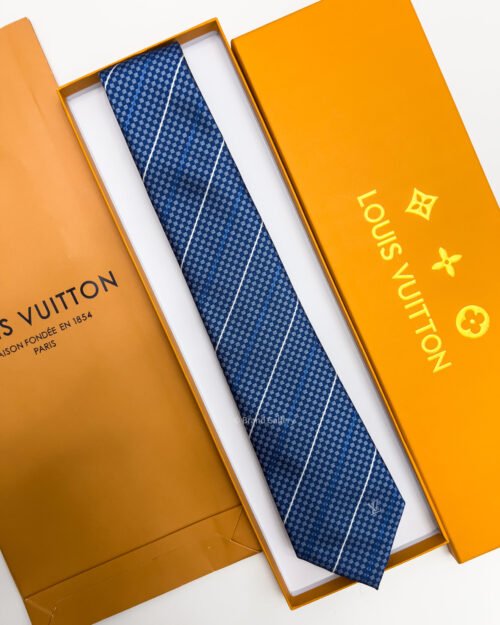 Louis Vuitton Blue STRIPPED MICRO DAMIER SILK TIE