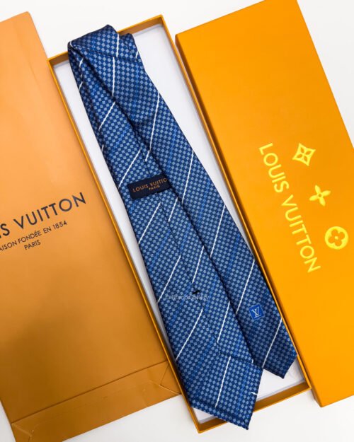 Louis Vuitton Blue STRIPPED MICRO DAMIER SILK TIE