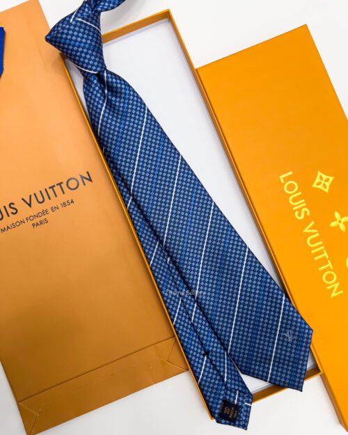Louis Vuitton Blue STRIPPED MICRO DAMIER SILK TIE