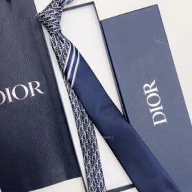 DIOR - Blue STRIPED OBLIQUE SILK TIE Image