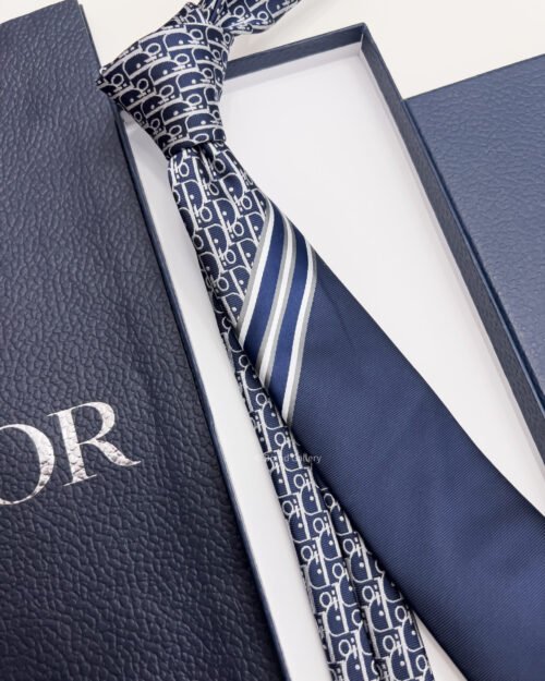 Dior Blue STRIPED OBLIQUE SILK TIE