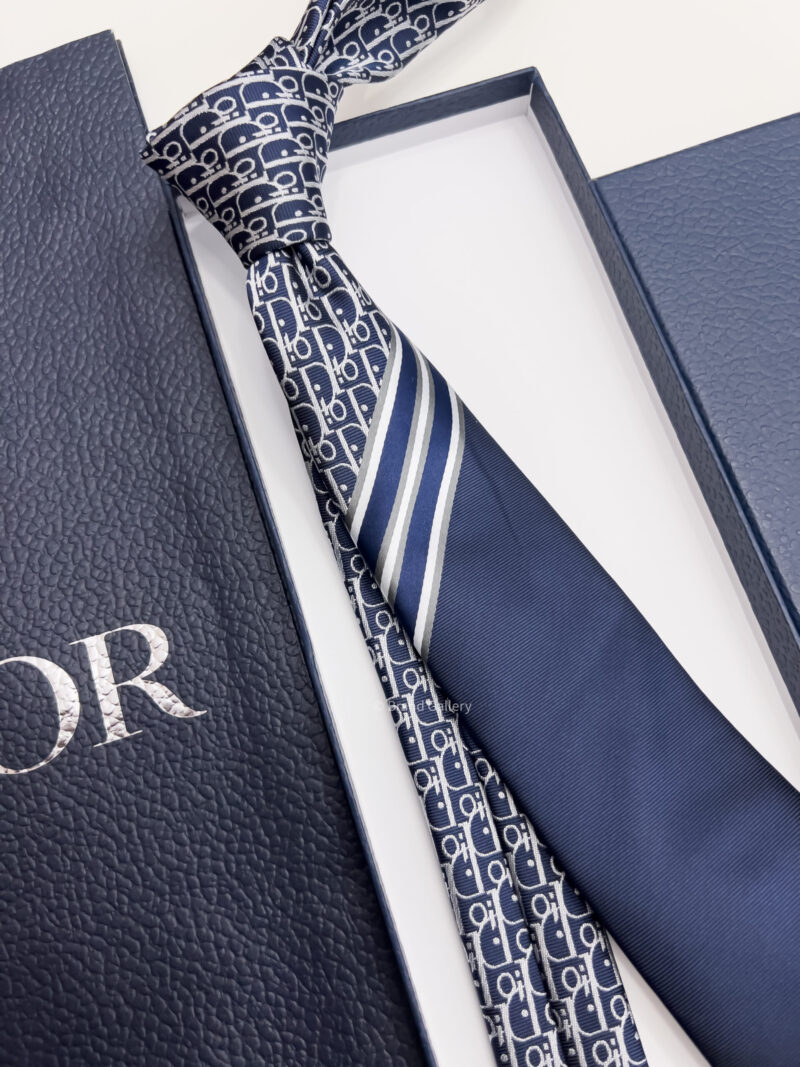 Dior Blue STRIPED OBLIQUE SILK TIE