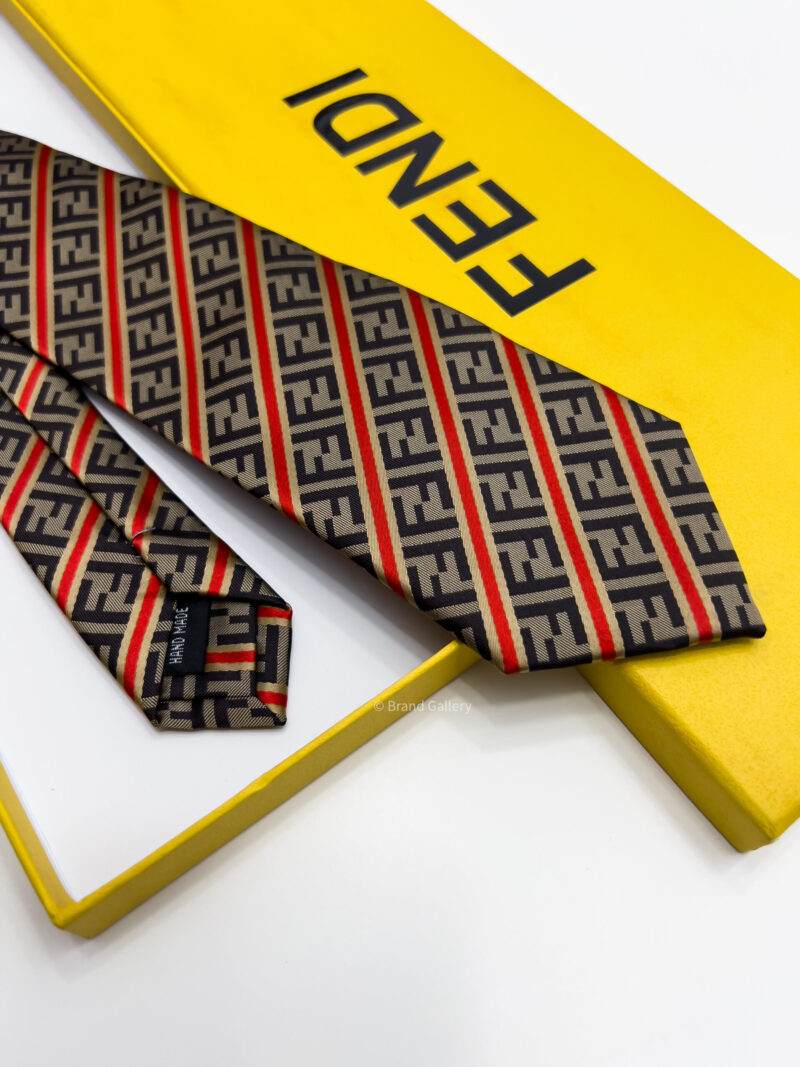 Fendi Coffee and Red LINED FF SILK TIE