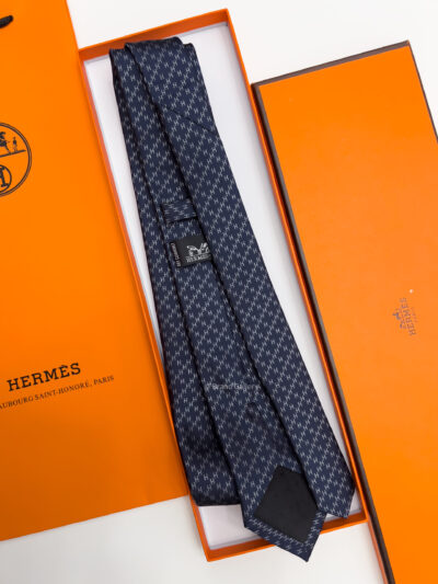 Hermes Navy DIAMOND H PATTERN SILK TIE