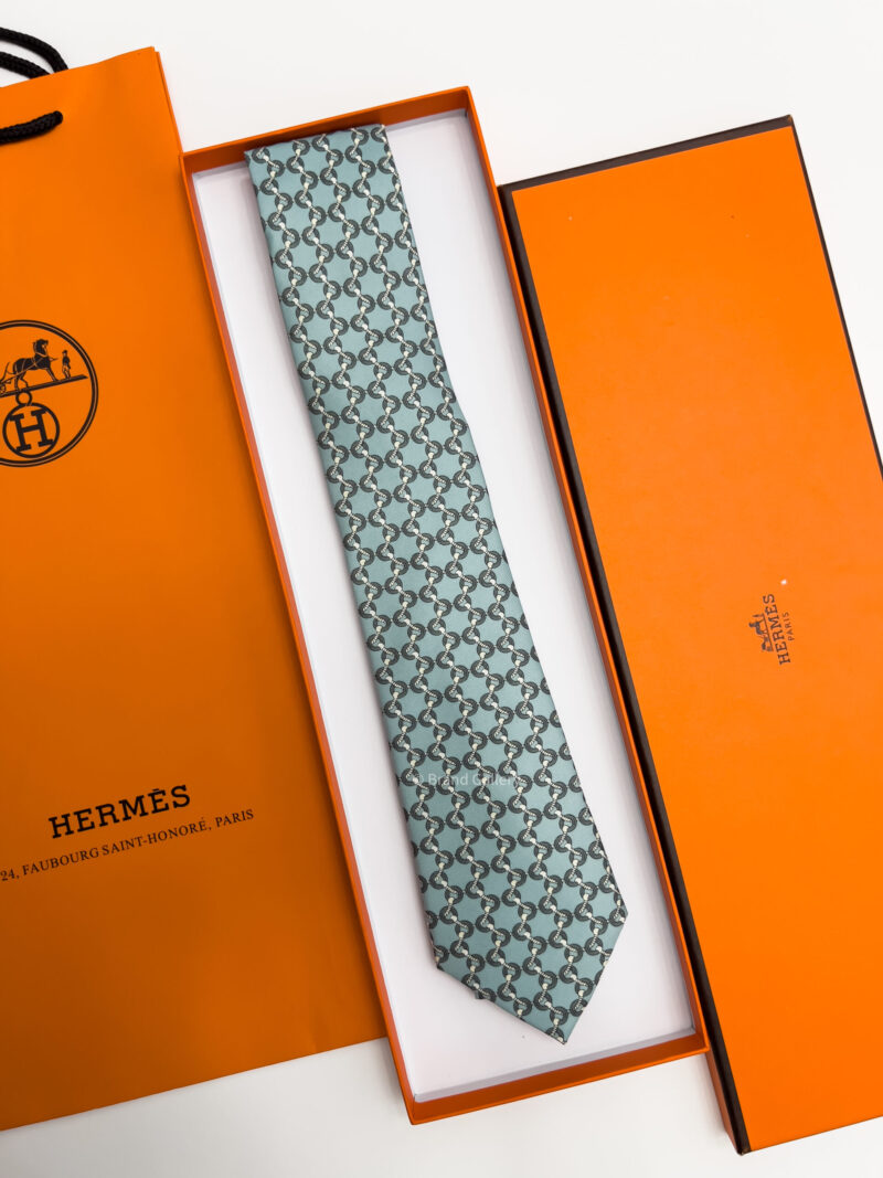 Hermes Baby Blue H TIRE SILK TIE