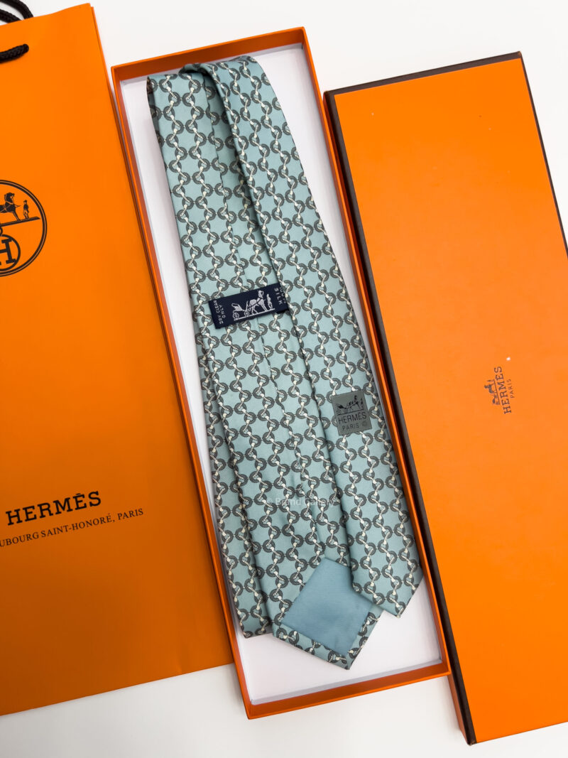 Hermes Baby Blue H TIRE SILK TIE