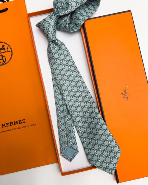 Hermes Baby Blue H TIRE SILK TIE