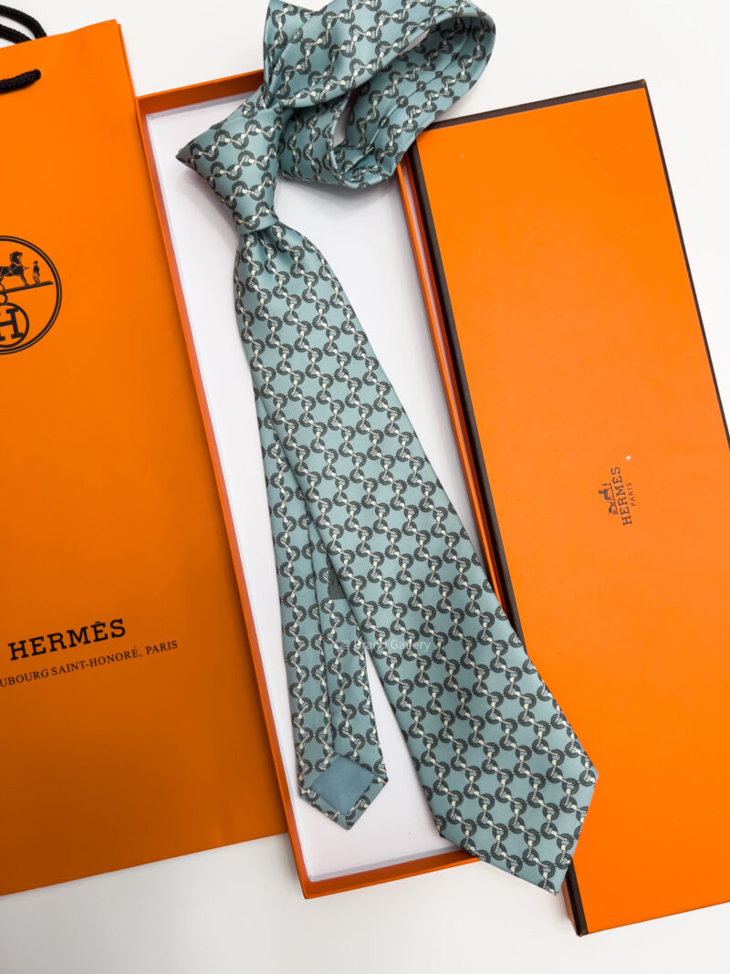 Hermes Baby Blue H TIRE SILK TIE