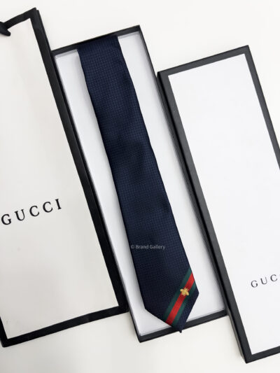 Gucci Navy BEE WEB STRIPE SILK TIE