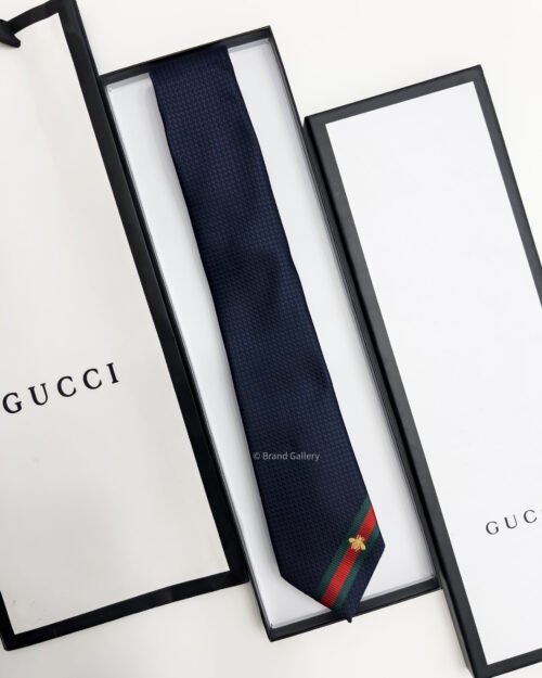 Gucci Navy BEE WEB STRIPE SILK TIE
