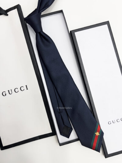 Gucci Navy BEE WEB STRIPE SILK TIE