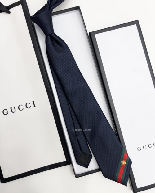 Gucci Navy BEE WEB STRIPE SILK TIE