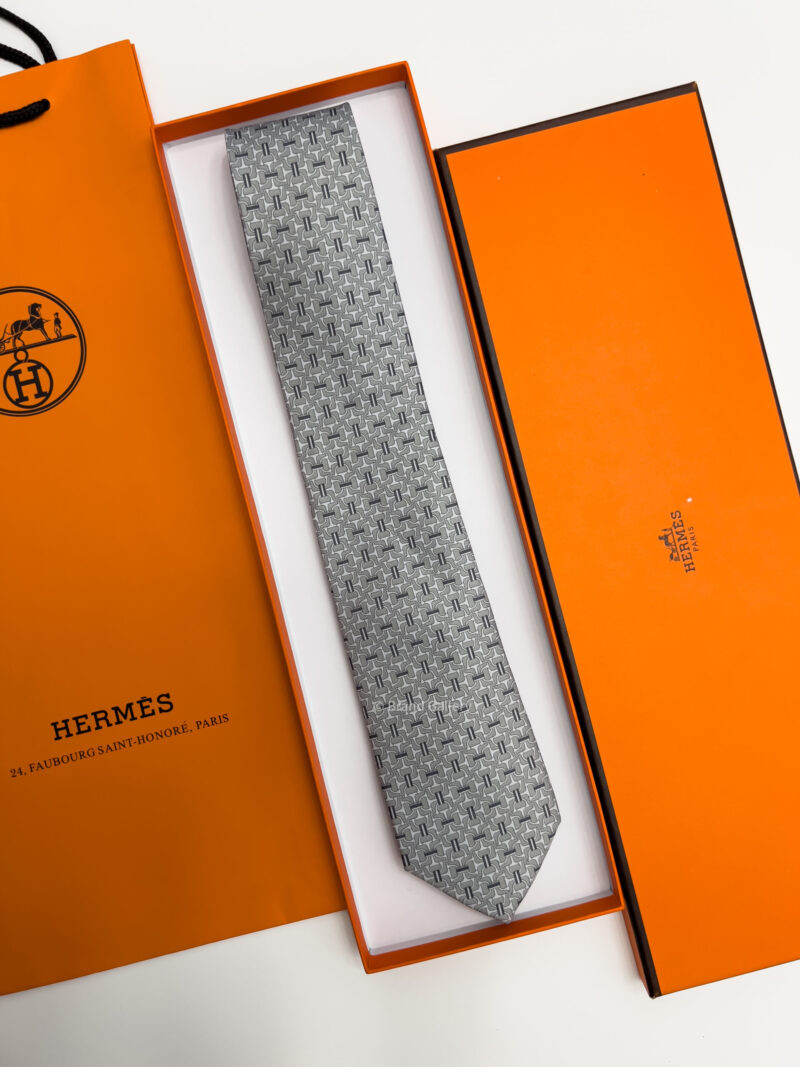 Hermes Grey VECTOR H SILK TIE