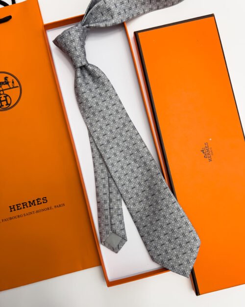 Hermes Grey VECTOR H SILK TIE