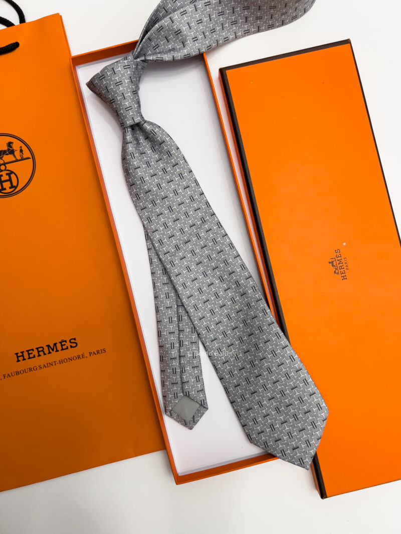 Hermes Grey VECTOR H SILK TIE