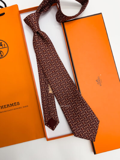 Hermes Dark Maroon VECTOR H SILK TIE