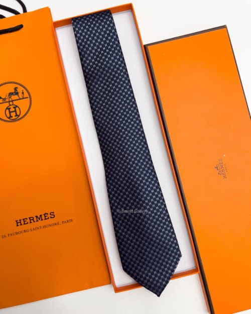 Hermes Hermes Navy CROSS H PATTERN SILK TIE