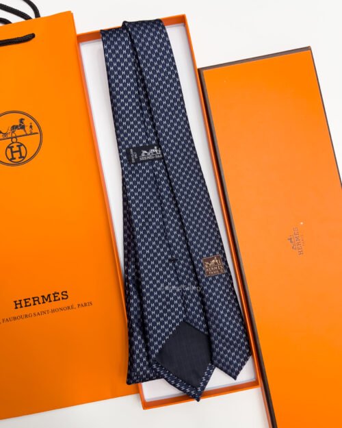Hermes Hermes Navy CROSS H PATTERN SILK TIE