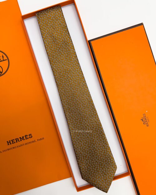 Hermes Light Copper PETITS MAILLONS SILK TIE