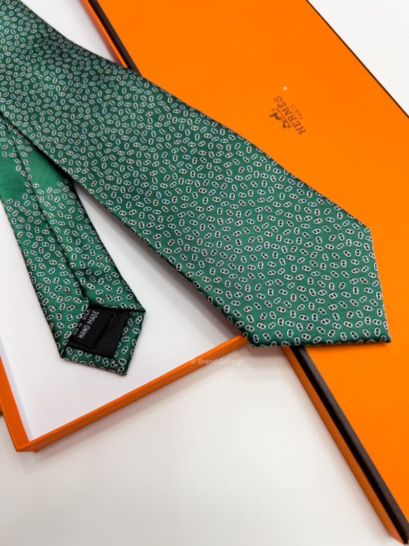 Hermes Green PETITS MAILLONS SILK TIE