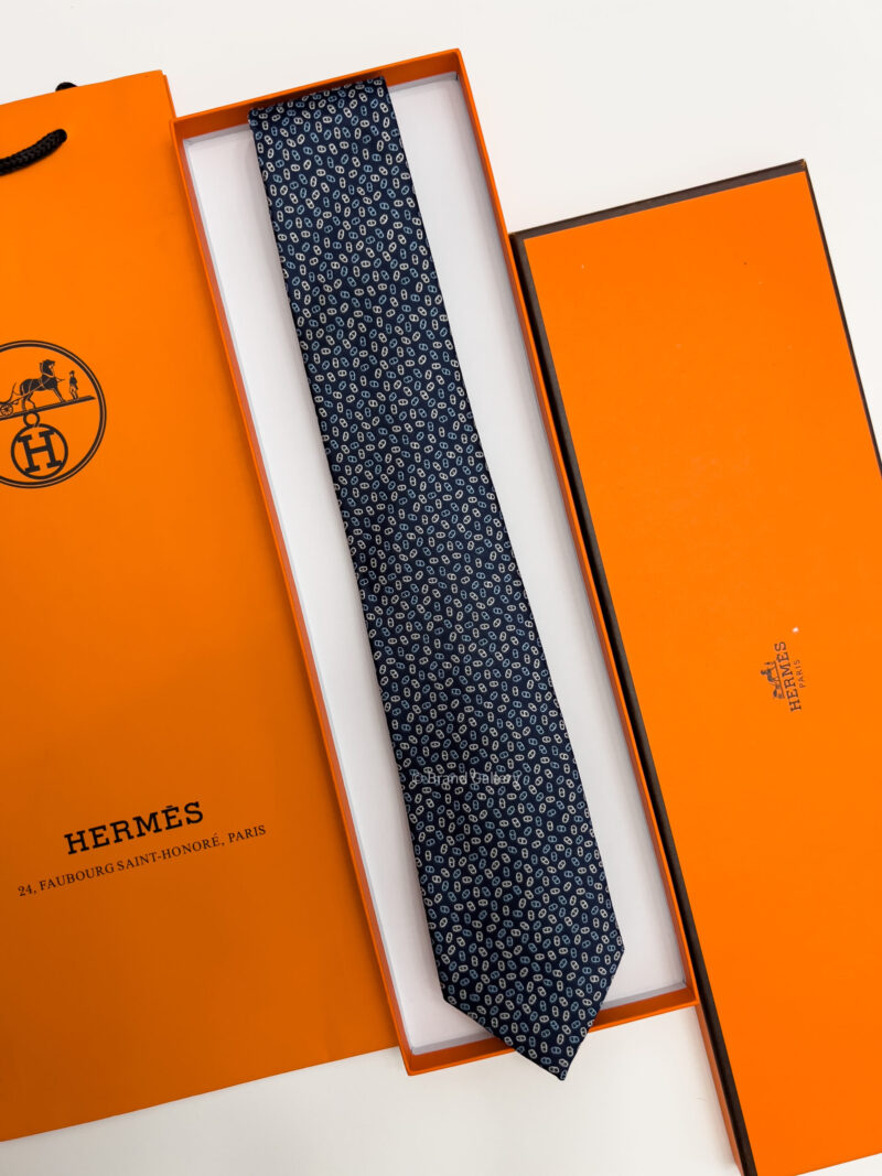 Hermes Marine PETITS MAILLONS SILK TIE