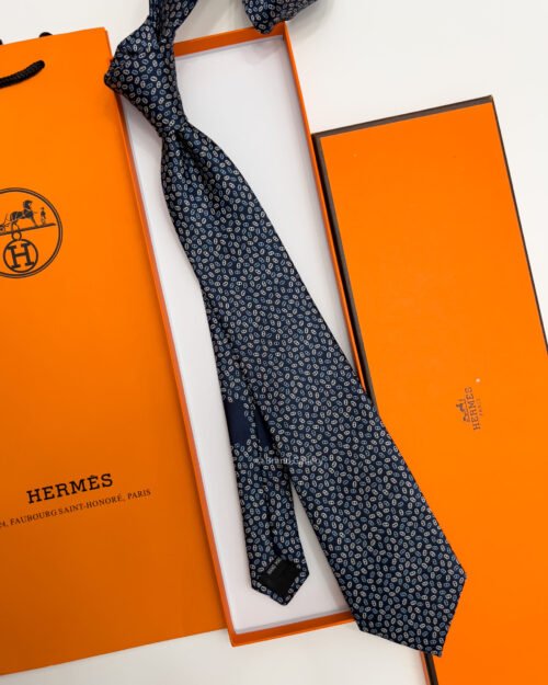Hermes Marine PETITS MAILLONS SILK TIE