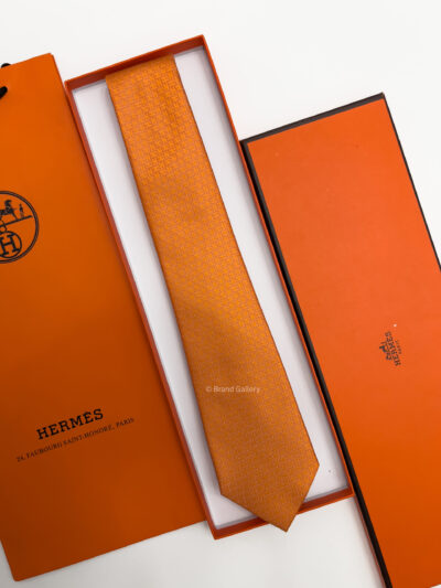 Hermes Orange FACONNEE H SILK TIE