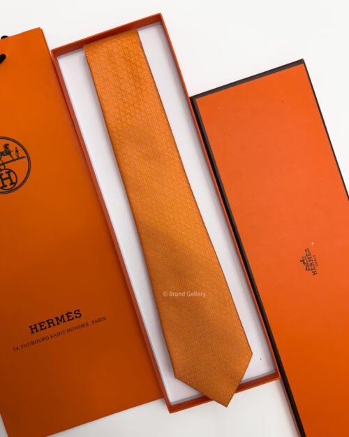 Hermes Orange FACONNEE H SILK TIE