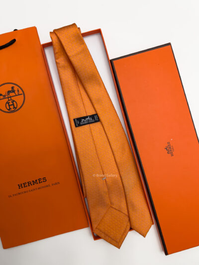 Hermes Orange FACONNEE H SILK TIE