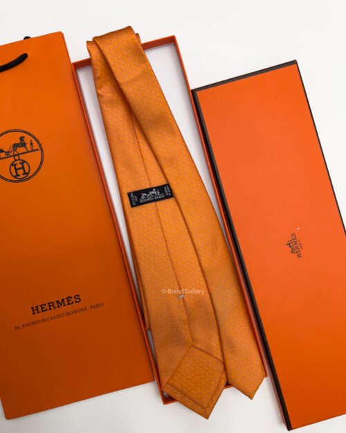 Hermes Orange FACONNEE H SILK TIE