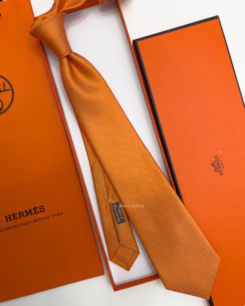 Hermes Orange FACONNEE H SILK TIE