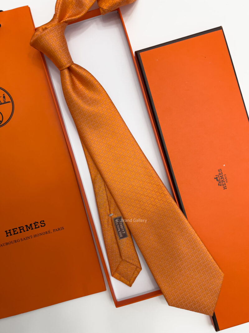 Hermes Orange FACONNEE H SILK TIE