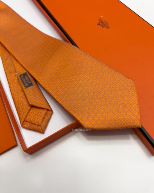 Hermes Orange FACONNEE H SILK TIE