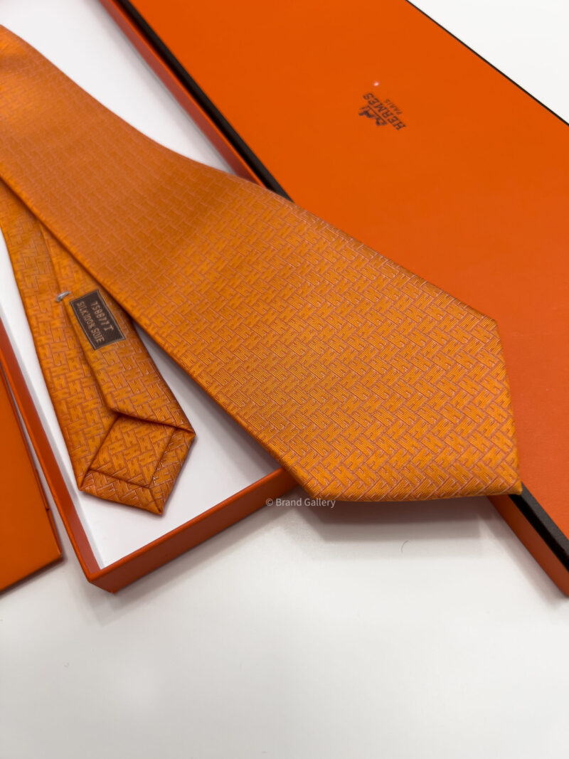 Hermes Orange FACONNEE H SILK TIE