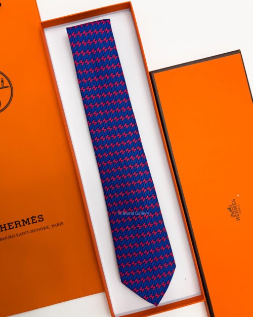 Hermes Blue H ROW PATTERN SILK TIE