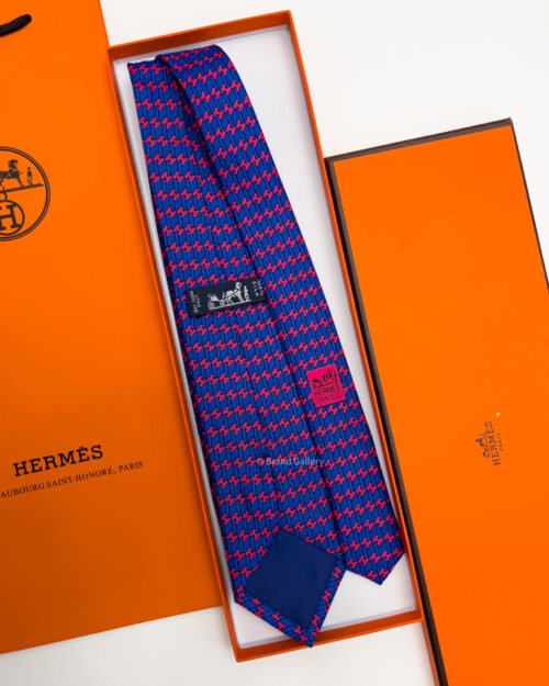 Hermes Blue H ROW PATTERN SILK TIE