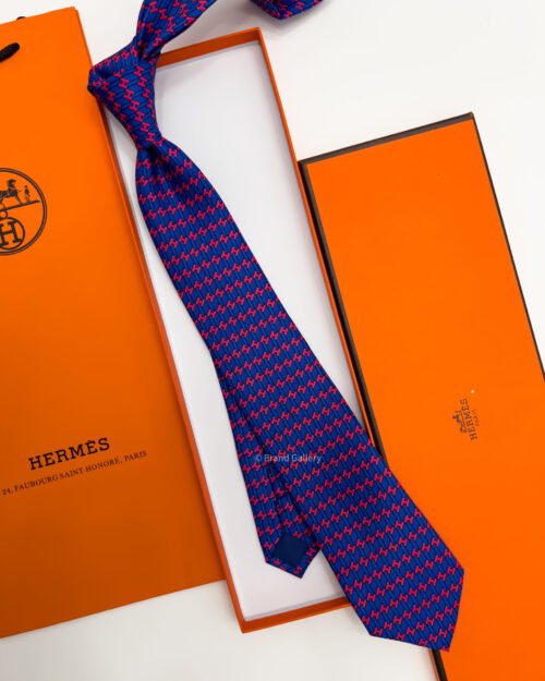 Hermes Blue H ROW PATTERN SILK TIE