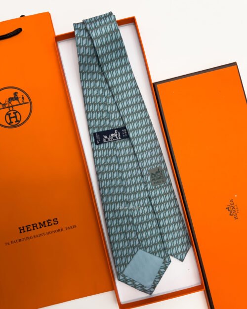 Hermes Powder Blue H ROW PATTERN SILK TIE